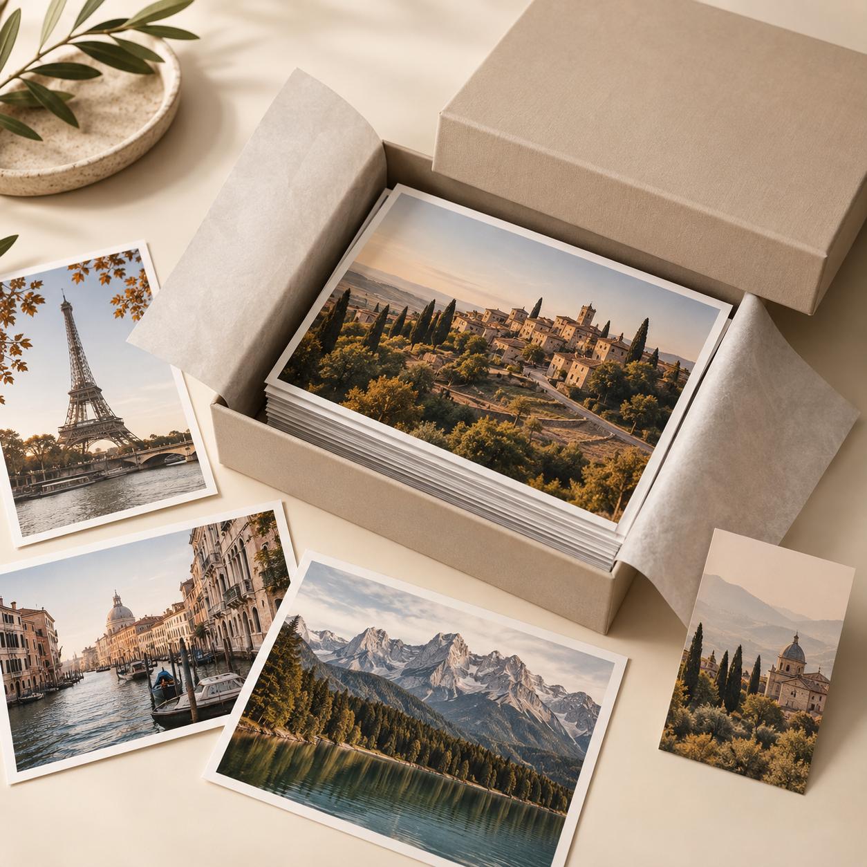 Fotografias de viagem em caixa premium