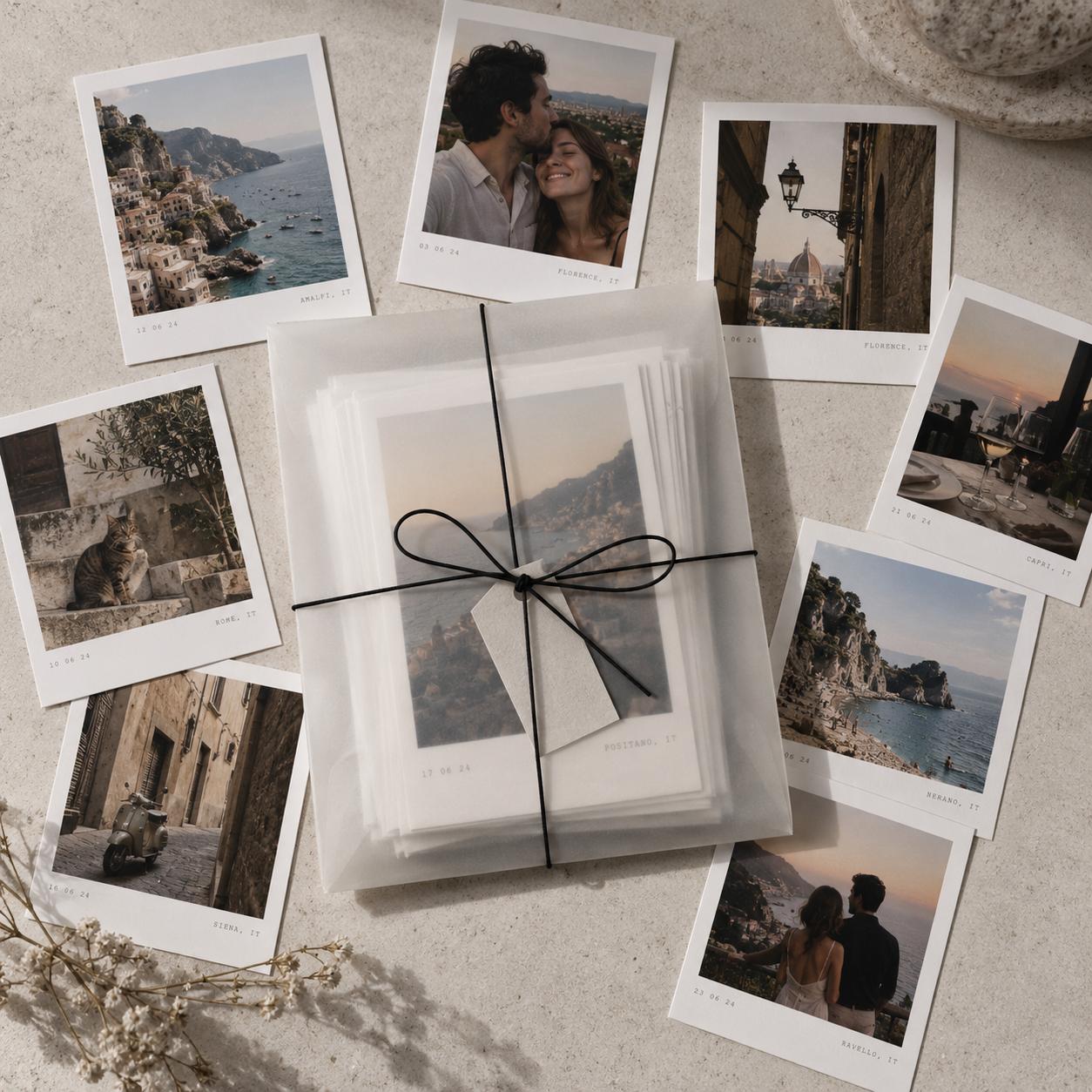 Fotografias estilo polaroide cuidadosamente embaladas